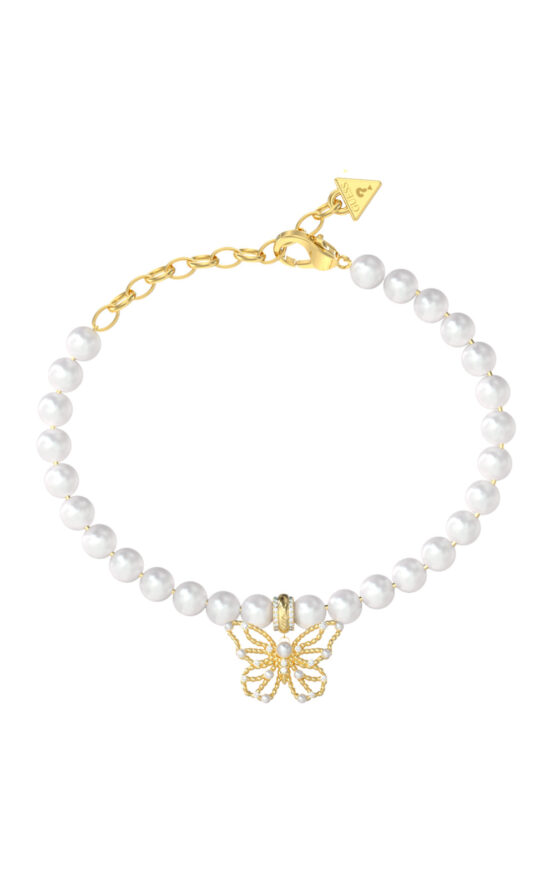 GUESS STEEL BORBOLETA JUBB06124JWYGL Βραχιόλι Με 'Ασπρες Πέρλες Και Πεταλούδα