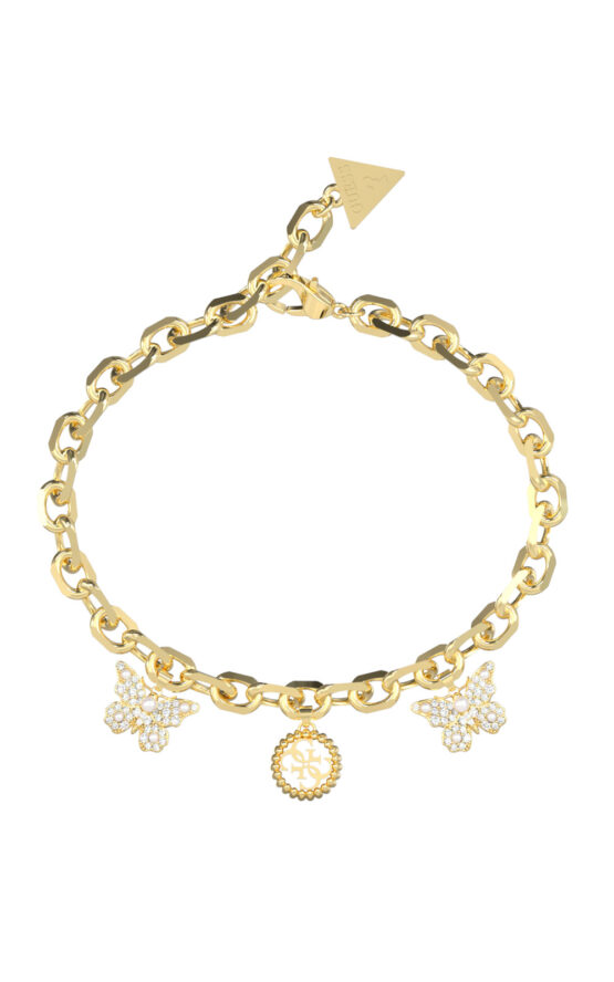 GUESS STEEL BORBOLETA JUBB06130JWYGL Βραχιόλι Χρυσό Με Πεταλούδες Και Λογότυπο