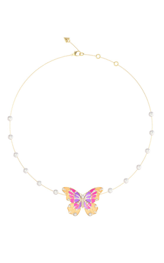GUESS STEEL BORBOLETA JUBN06111JWYGMCT/U Κολιέ Χρυσό Με Πέρλες Και Πολύχρωμη Πεταλούδα