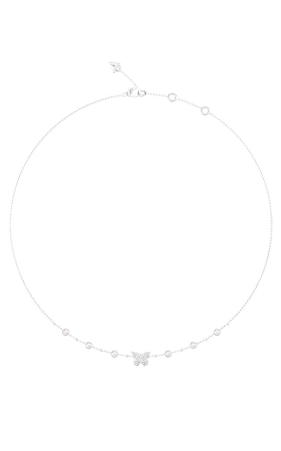 GUESS STEEL BORBOLETA JUBN06125JWRHT/U Κολιέ Ασημένιο Με Πέρλες Και Πεταλούδα