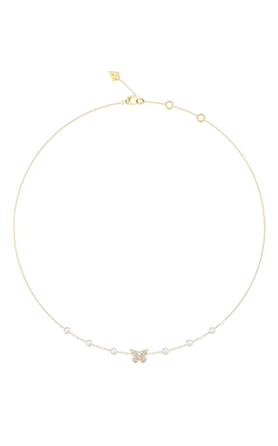 GUESS STEEL BORBOLETA JUBN06125JWYGT/U Κολιέ Χρυσό Με Πέρλες Και Πεταλούδα