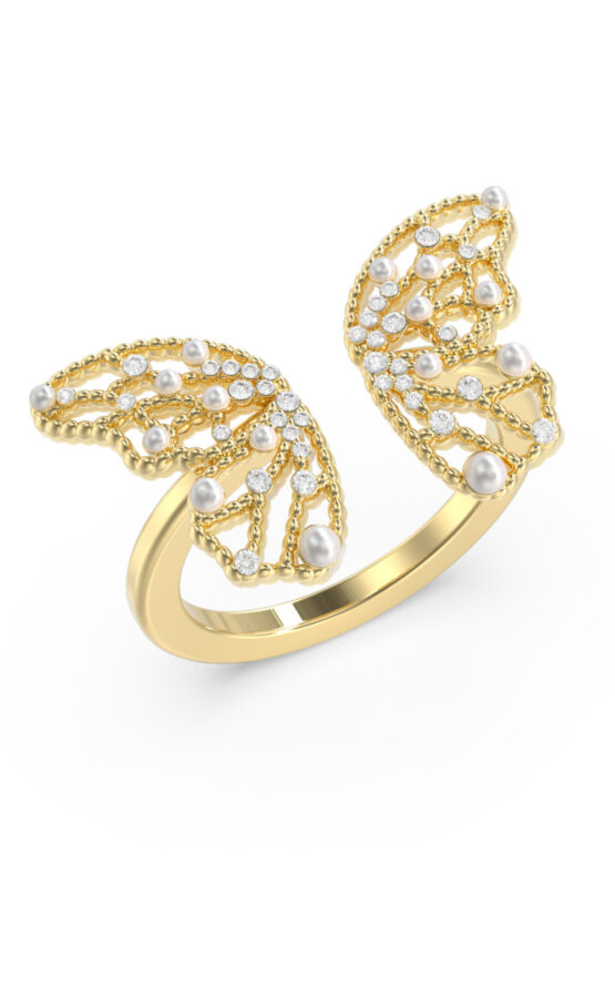 GUESS STEEL BORBOLETA JUBR06118JWYG58 Δαχτυλίδι Χρυσό Με Πεταλούδα Με Πέρλες