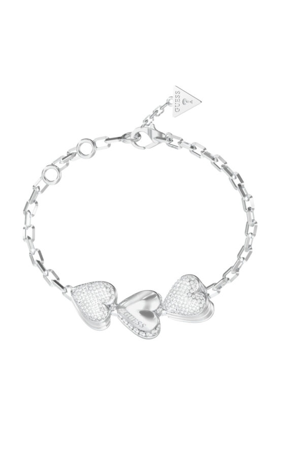 GUESS STEEL BY YOUR SIDE JUBB06079JWRHL Βραχιόλι Ασημένιο Με Τρεις Καρδιές Με Πέτρες