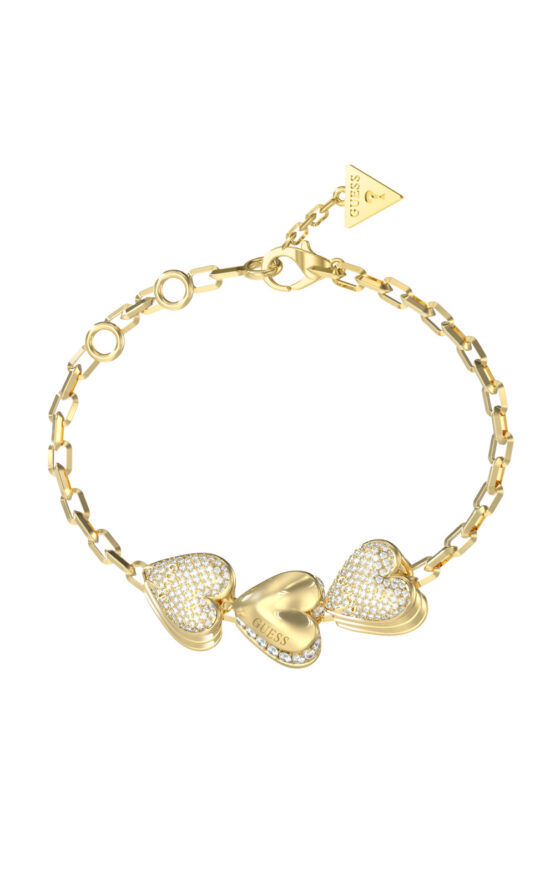 GUESS STEEL BY YOUR SIDE JUBB06079JWYGL Βραχιόλι Χρυσό Με Τρεις Καρδιές Με Πέτρες