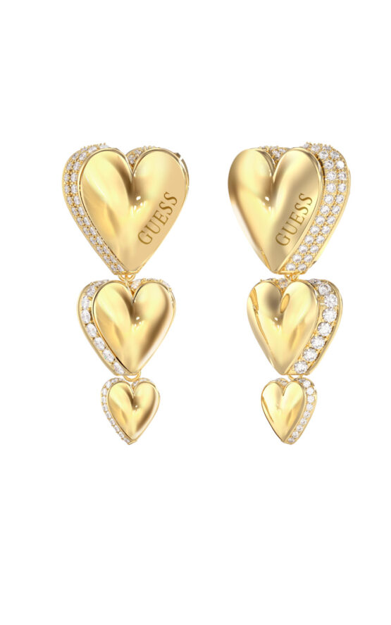 GUESS STEEL BY YOUR SIDE JUBE06072JWYGT/U Σκουλαρίκια Χρυσά Με Τρεις Καρδιές Με Πέτρες