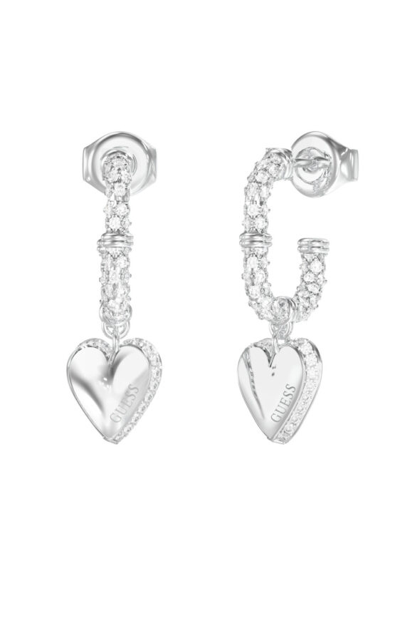 GUESS STEEL BY YOUR SIDE JUBE06075JWRHT/U Κρίκοι Ασημένιοι Με Καρδιές Με Πέτρες