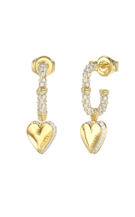 GUESS STEEL BY YOUR SIDE JUBE06075JWYGT/U Κρίκοι Χρυσοί Με Καρδιές Με Πέτρες