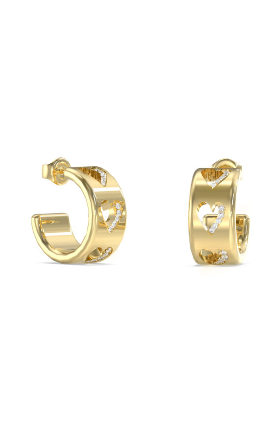 GUESS STEEL BY YOUR SIDE JUBE06085JWYGT/U Κρίκοι Χρυσοί Με Καρδιές