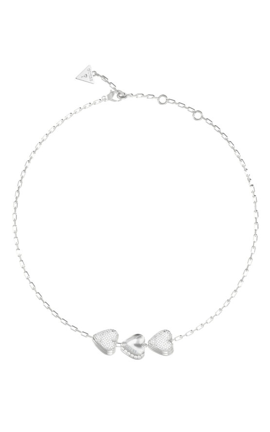 GUESS STEEL BY YOUR SIDE JUBN06078JWRHT/U Κολιέ Ασημένιο Με Τρεις Καρδιές