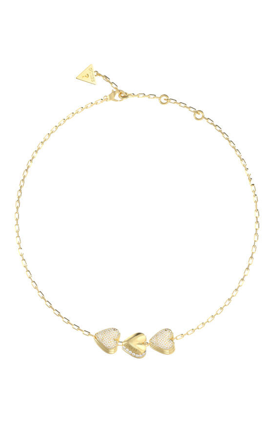 GUESS STEEL BY YOUR SIDE JUBN06078JWYGT/U Κολιέ Χρυσό Με Τρεις Καρδιές