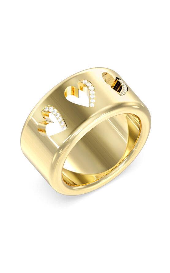 GUESS STEEL BY YOUR SIDE JUBR06086JWYG58 Δαχτυλίδι Χρυσό Με Καρδιές