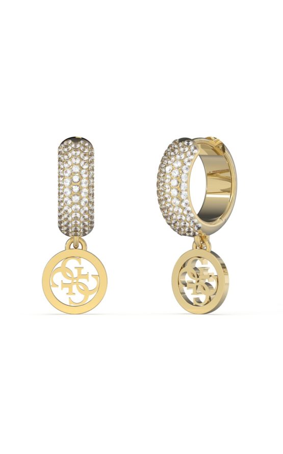 GUESS STEEL CRAZY EARRINGS JUBE03301JWYGT-U Κρίκοι Χρυσοί Με Πέτρες Και Κρεμαστό 4G