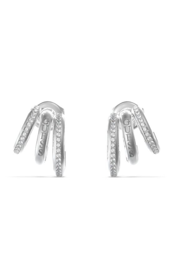 GUESS STEEL CRAZY EARRINGS JUBE03302JWRHT-U Κρίκοι Ασημένιοι Mini Τριπλοί Με Πέτρες