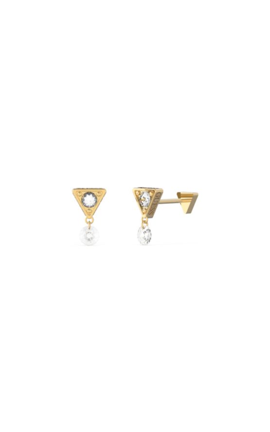GUESS STEEL CRAZY EARRINGS JUBE03304JWYGT-U Χρυσά Σκουλαρίκια Με Πέτρα Και Λογότυπο