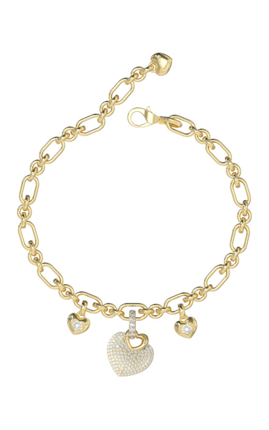 GUESS STEEL CRAZY IN LOVE JUBB05211JWYGL Βραχιόλι Χρυσό Με Τρεις Κρεμαστές Καρδιές