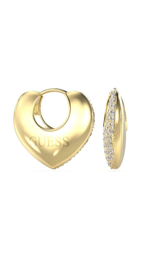 GUESS STEEL CRAZY IN LOVE JUBE05207JWRHT/U Σκουλαρίκια Χρυσές Καρδιές Με Πέτρες Και Λογότυπο