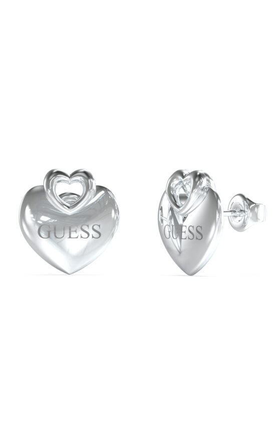 GUESS STEEL CRAZY IN LOVE JUBE05218JWRHT/U Σκουλαρίκια Ασημένιες Καρδιές Με Λογότυπο