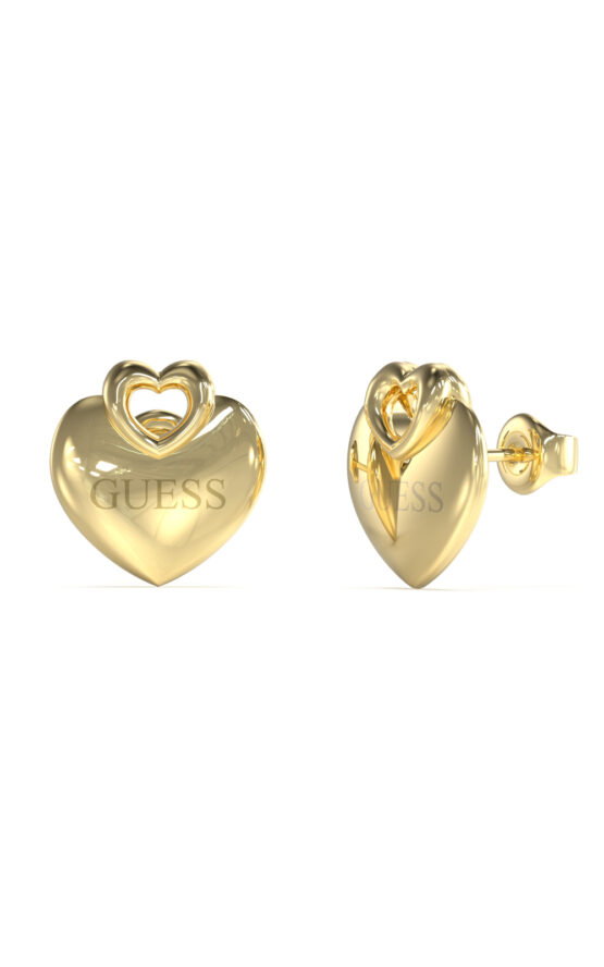 GUESS STEEL CRAZY IN LOVE JUBE05218JWYGT/U Σκουλαρίκια Χρυσές Καρδιές Με Λογότυπο