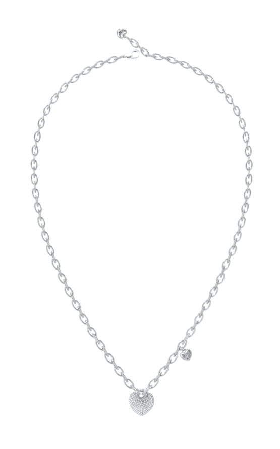 GUESS STEEL CRAZY IN LOVE JUBN05212JWRHT/U Κολιέ Ασημένιο Με Καρδιά Με Πέτρες