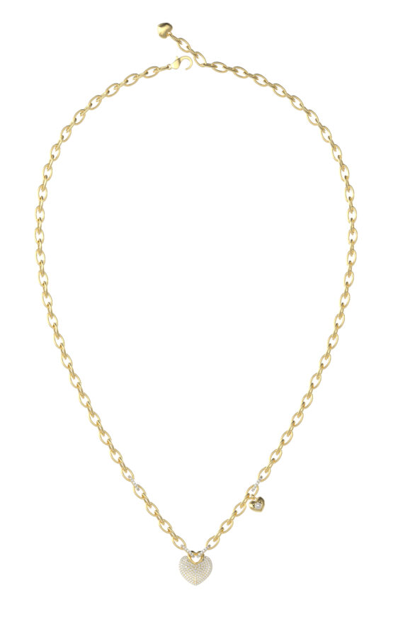 GUESS STEEL CRAZY IN LOVE JUBN05212JWYGT/U Κολιέ Χρυσό Με Καρδιά Με Πέτρες