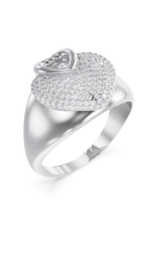 GUESS STEEL CRAZY IN LOVE JUBR05215JWRH52 Δαχτυλίδι Ασημένιο Με Καρδιές Με Πέτρες