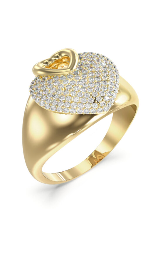 GUESS STEEL CRAZY IN LOVE JUBR05215JWYG58 Δαχτυλίδι Χρυσό Με Καρδιές Με Πέτρες