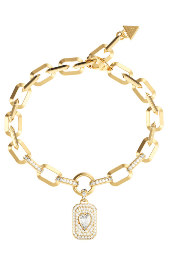 GUESS STEEL CRYSTAL LOVE JUBB06348JWYGL Βραχιόλι Χρυσό Με Καρδιά Με Πέτρες