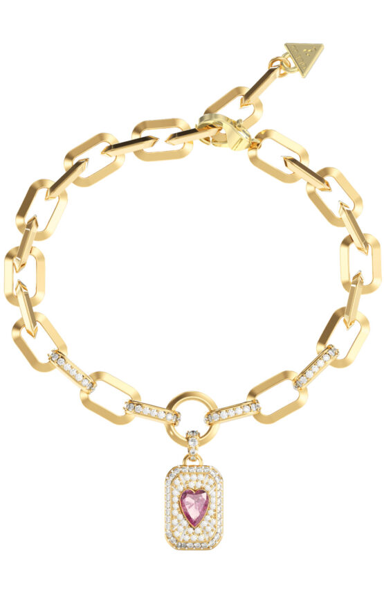 GUESS STEEL CRYSTAL LOVE JUBB06348JWYGPKL Βραχιόλι Χρυσό Με Μωβ Καρδιά Με Πέτρες