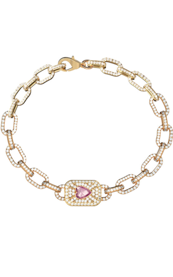 GUESS STEEL CRYSTAL LOVE JUBB06350JWYGPKL Βραχιόλι Χρυσό Με Μωβ Καρδιά Με Πέτρες