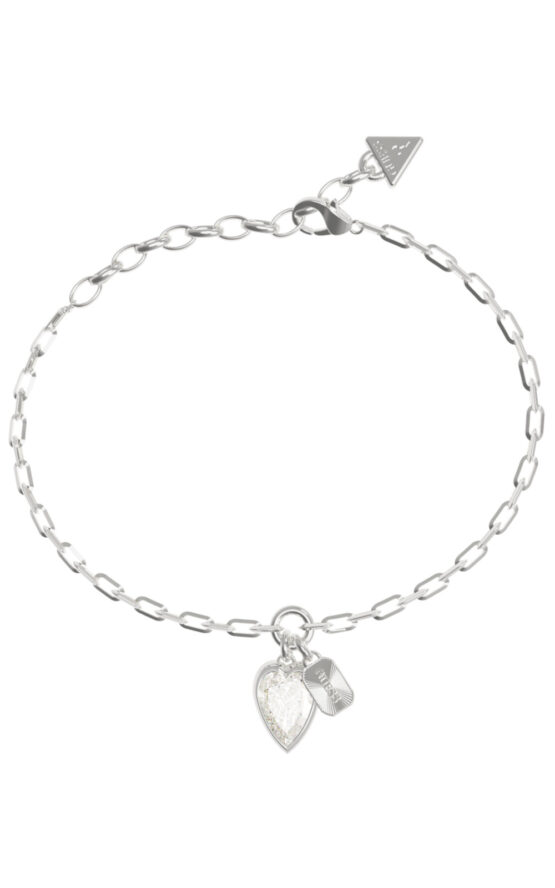 GUESS STEEL CRYSTAL LOVE JUBB06360JWRHL Βραχιόλι Ασημένιο Με Κρεμαστή Καρδιά