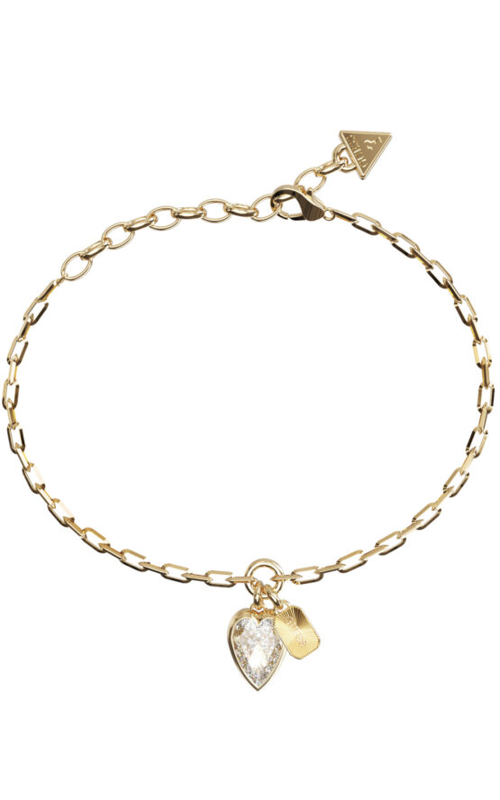 GUESS STEEL CRYSTAL LOVE JUBB06360JWYGL Βραχιόλι Χρυσό Με Κρεμαστή Καρδιά