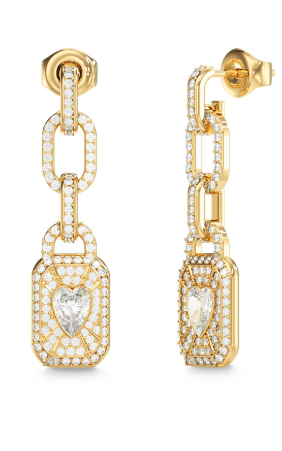 GUESS STEEL CRYSTAL LOVE JUBE06349JWYGT/U Σκουλαρίκια Χρυσά Με Πέτρες Με Καρδιά