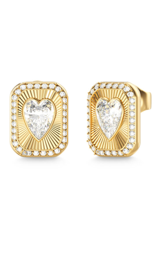 GUESS STEEL CRYSTAL LOVE JUBE06357JWYGT/U Σκουλαρίκια Χρυσά Με Καρδιά Με Πέτρες