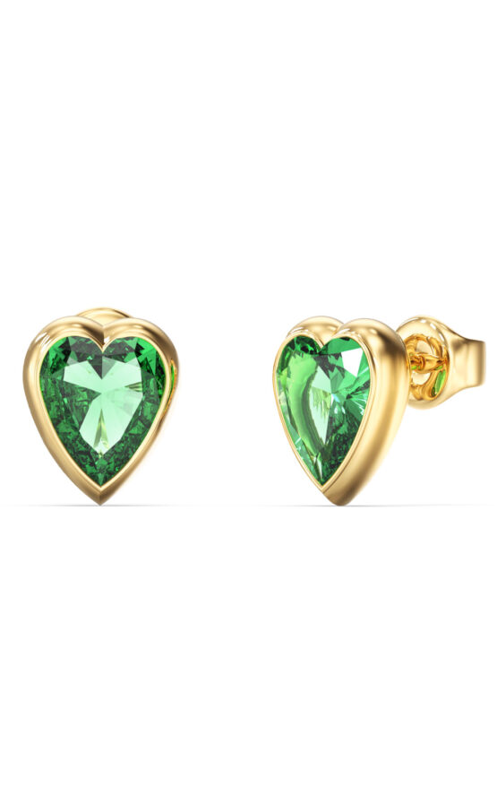 GUESS STEEL CRYSTAL LOVE JUBE06361JWYGGNT/U Σκουλαρίκια Χρυσές Καρδιές Με Πράσινες Πέτρες