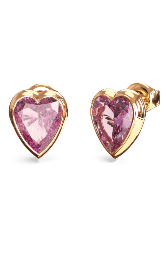 GUESS STEEL CRYSTAL LOVE JUBE06361JWYGPKT/U Σκουλαρίκια Χρυσά Με Μωβ Καρδιές