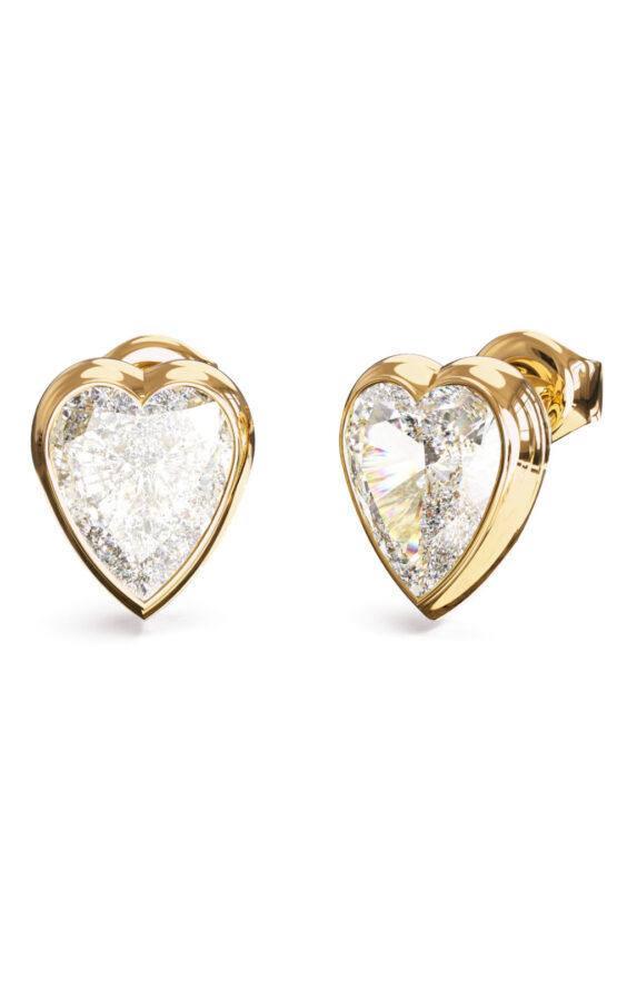 GUESS STEEL CRYSTAL LOVE JUBE06361JWYGT/U Σκουλαρίκια Χρυσές Καρδιές Με Άσπρες Πέτρες