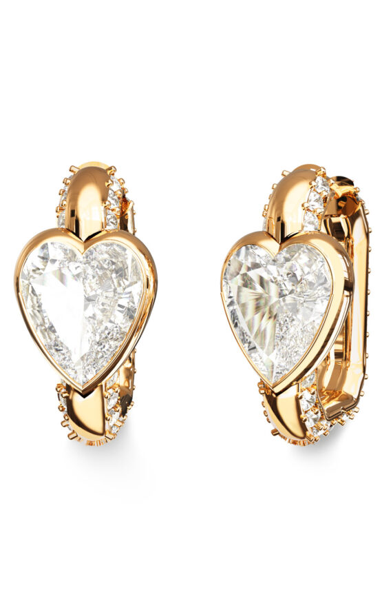 GUESS STEEL CRYSTAL LOVE JUBE06365JWYGT/U Σκουλαρίκια Χρυσά Με Καρδιά Με Πέτρες