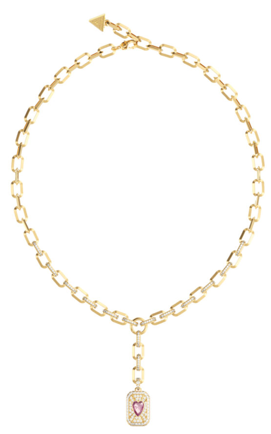 GUESS STEEL CRYSTAL LOVE JUBN06347JWYGPKT/U Κολιέ Χρυσό Με Κρεμαστή Καρδιά