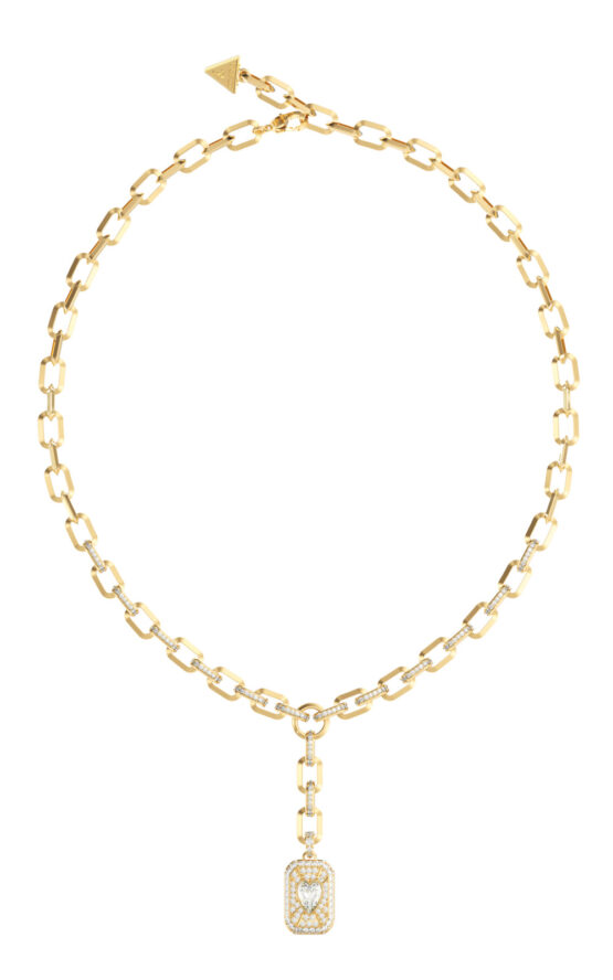 GUESS STEEL CRYSTAL LOVE JUBN06347JWYGT/U Κολιέ Χρυσό Με Κρεμαστή Καρδιά Με Πέτρες