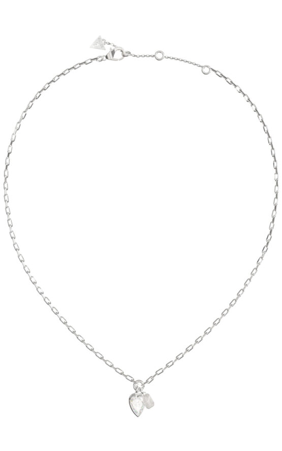 GUESS STEEL CRYSTAL LOVE JUBN06359JWRHT/U Κολιέ Ασημένιο Με Καρδιά