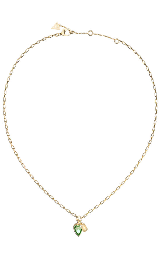 GUESS STEEL CRYSTAL LOVE JUBN06359JWYGGNT/U Κολιέ Χρυσό Με Καρδιά Με Πράσινη Πέτρα