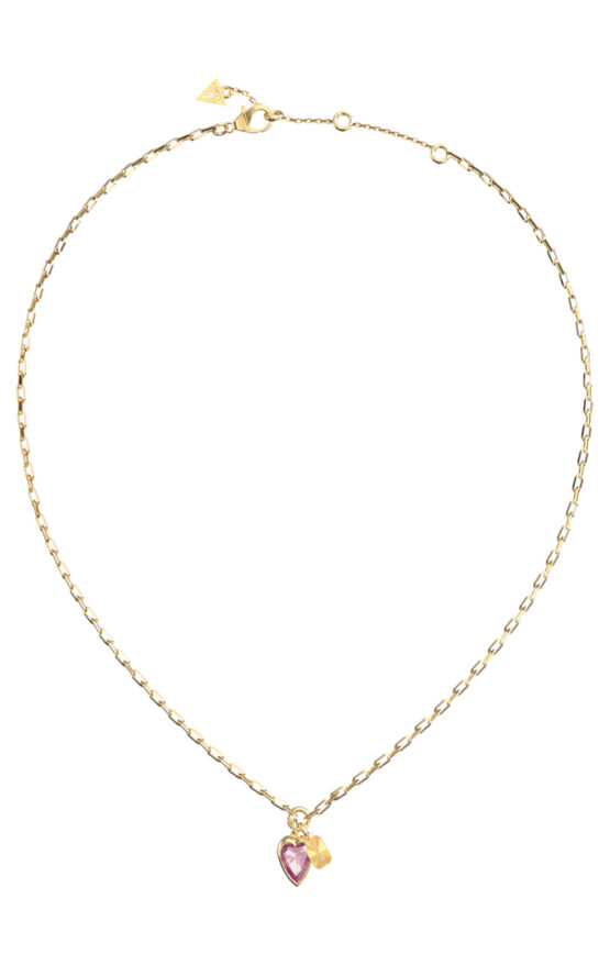GUESS STEEL CRYSTAL LOVE JUBN06359JWYGPKT/U Κολιέ Χρυσό Με Καρδιά Με Μωβ Πέτρα