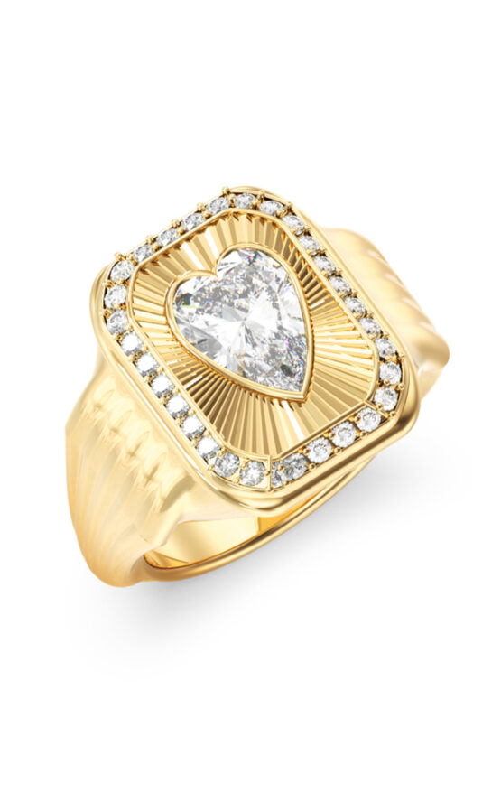 GUESS STEEL CRYSTAL LOVE JUBR06356JWYG54 Δαχτυλίδι Χρυσό Με Καρδιά Και Πέτρες