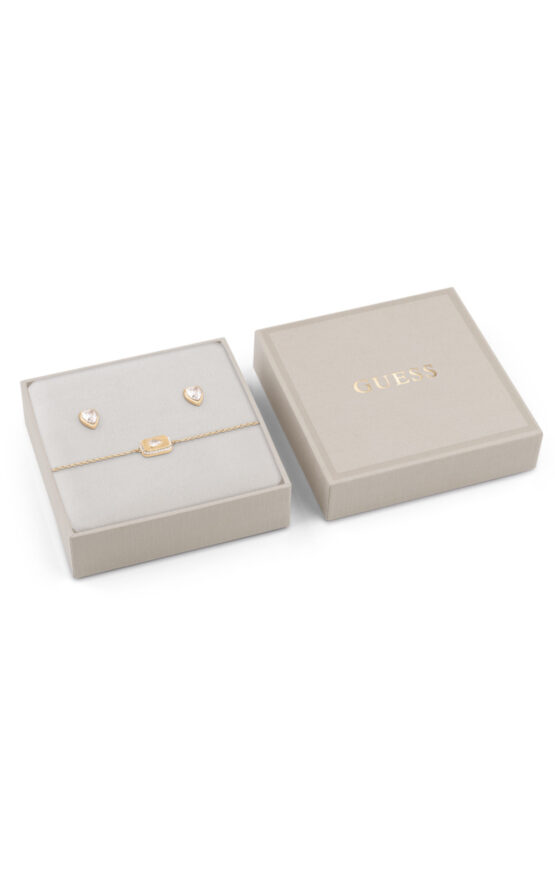 GUESS STEEL CRYSTAL LOVE JUBS06050JWYGS Κουτάκι Με Χρυσό Βραχιόλι Και Σκουλαρίκια