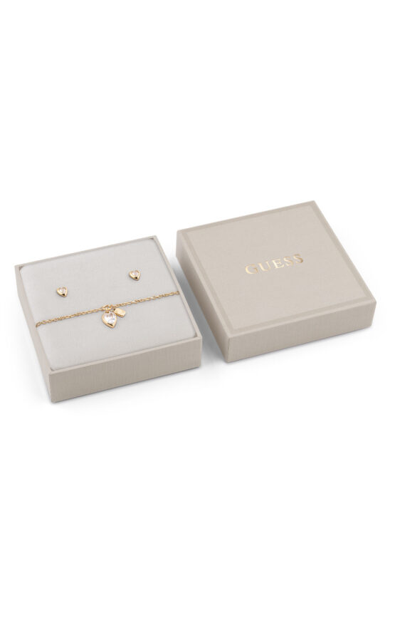 GUESS STEEL CRYSTAL LOVE JUBS06052JWYGS Κουτάκι Με Χρυσό Βραχιόλι Και Σκουλαρίκια