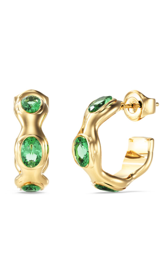 GUESS STEEL DIVINE JUBE06312JWYGGNT/U Κρίκοι Χρυσοί Με Πράσινες Πέτρες