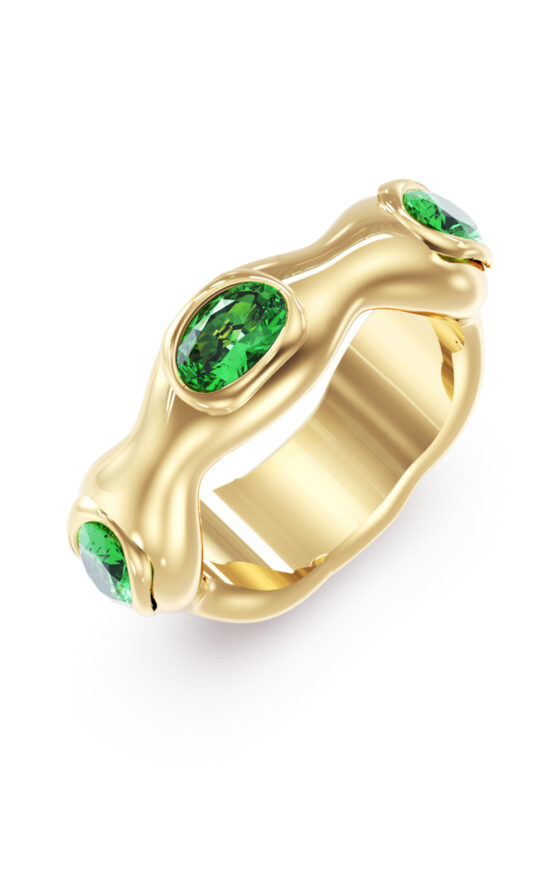 GUESS STEEL DIVINE JUBR06313JWYGGN54 Δαχτυλίδι Χρυσό Με Πράσινες Πέτρες