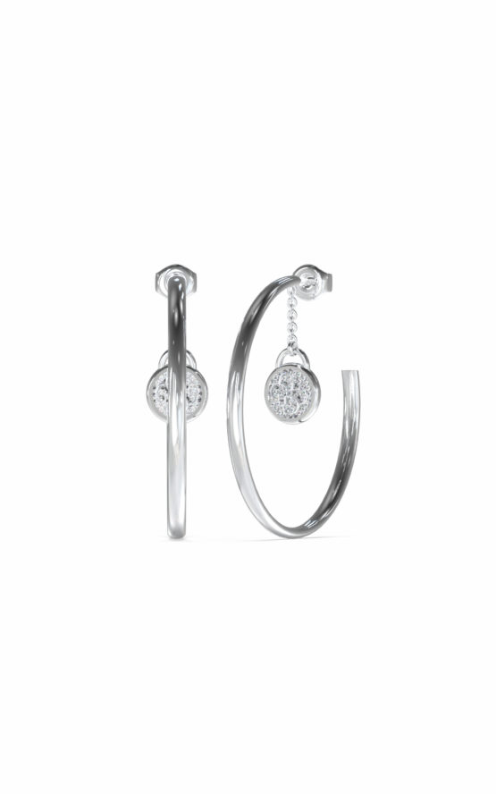 GUESS STEEL DREAMING GUESS JUBE03128JWRHTU Ασημένια Σκουλαρίκια Κρίκοι Με Κρεμαστό Σχέδιο