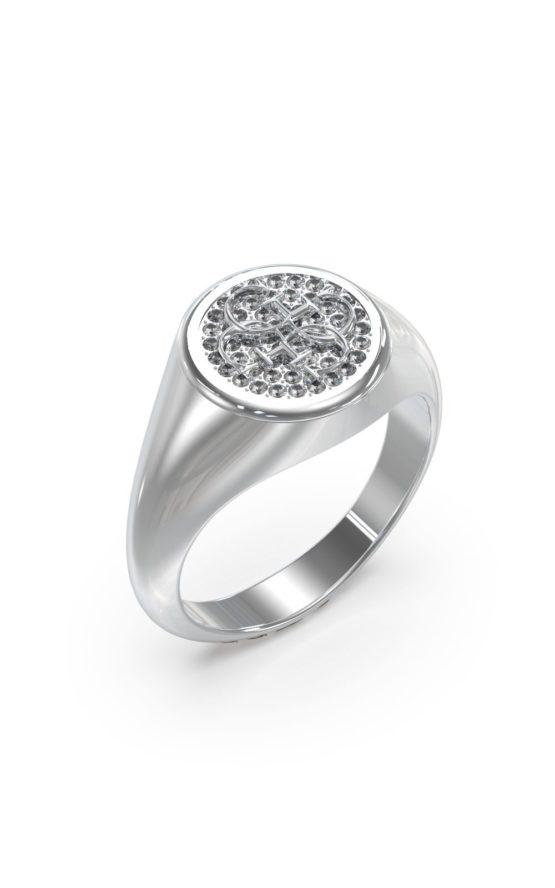GUESS STEEL DREAMING GUESS JUBR03132JWRH-No.54 Ασημένιο Δαχτυλίδι Με Σφραγίδα Με Λογότυπο Με Πέτρες