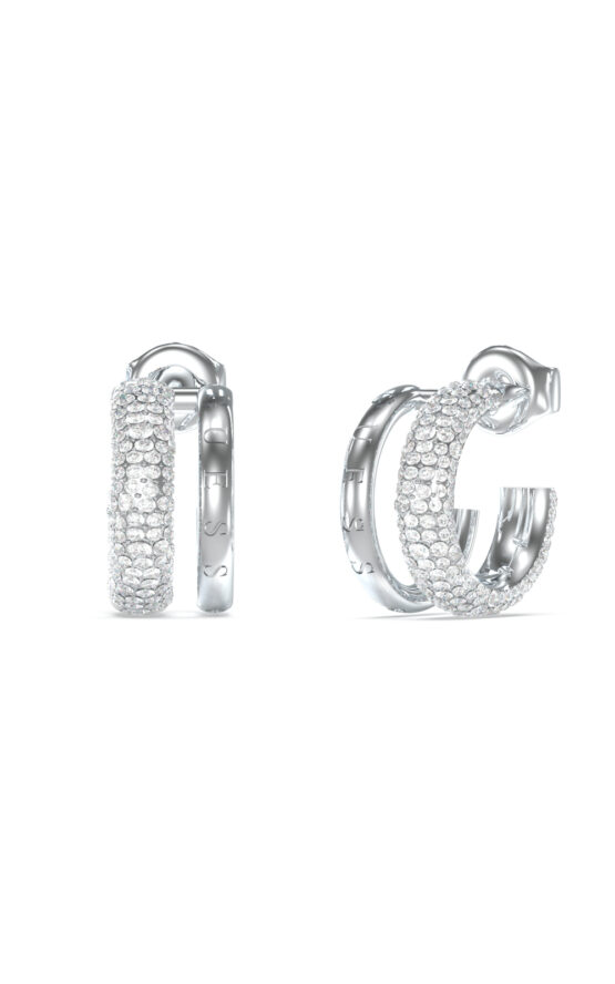 GUESS STEEL FABULOUS ME JUBE05197JWRHT/U Κρίκοι Ασημένιοι Με Πέτρες Και Λογότυπο